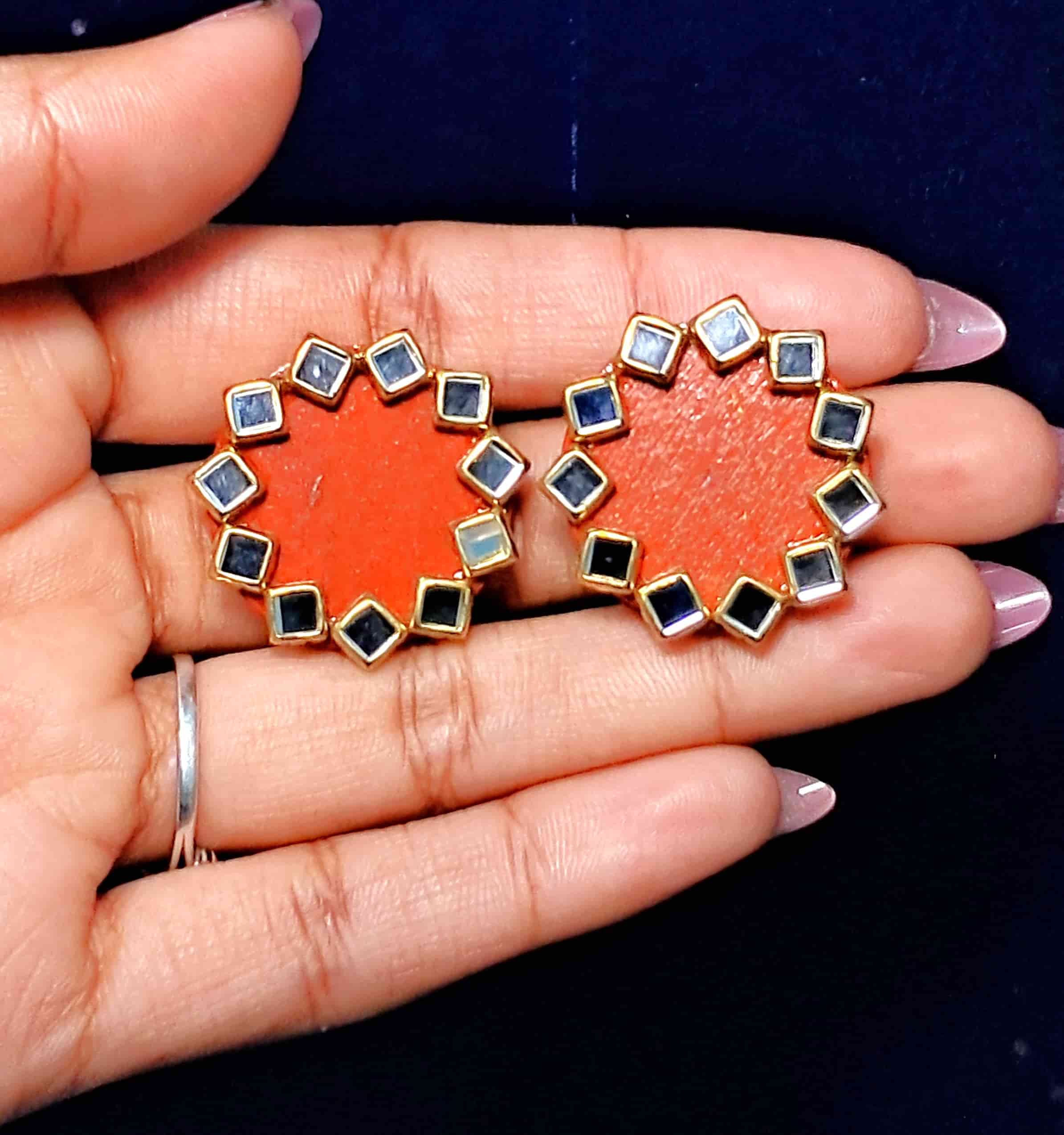 Indian red Kundan round Stud by Velaora Jewels